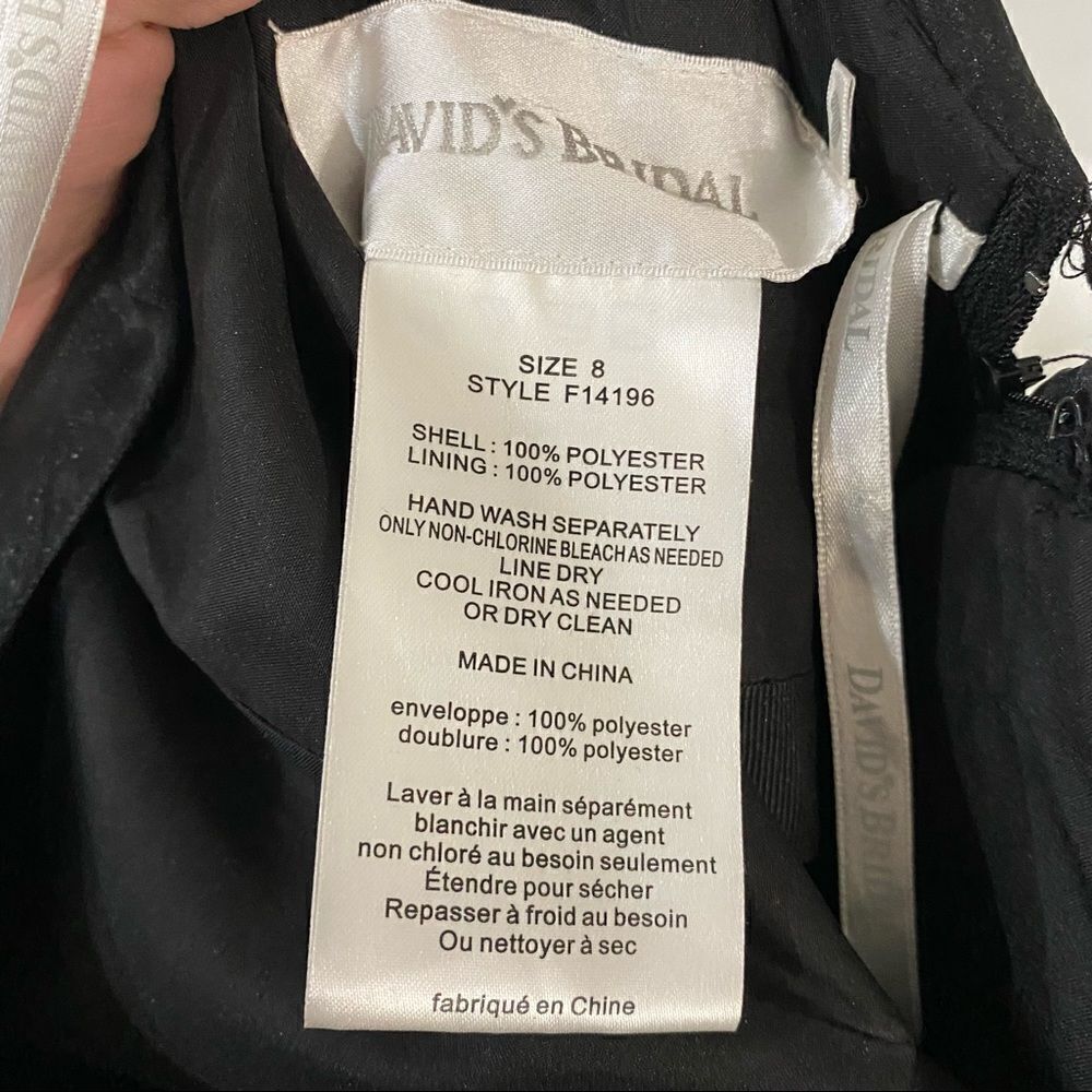 Davids Bridal Women's Black Strapless Tiered Organza Dress size 8 Style F14196 - Picture 4 of 8